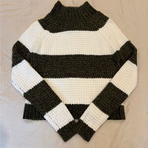 Poof! Green and White Striped Turtleneck Sweater